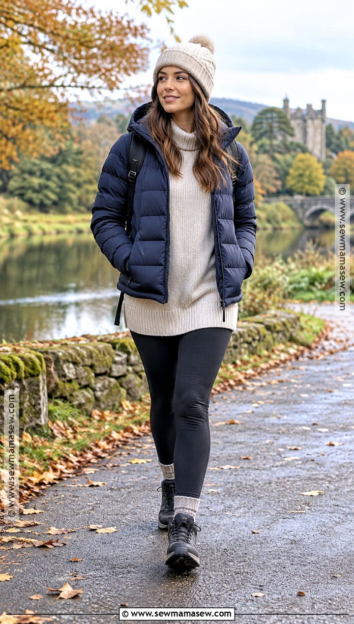 Ireland Fall Puffer Jacket and Leggings Outfit - 15 Ireland Capsule Wardrobe Fall Ideas