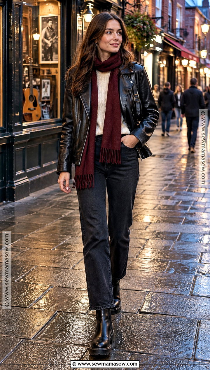 Ireland September Leather Jacket And Dark Jeans Outfit - 20 outfits for ireland in september