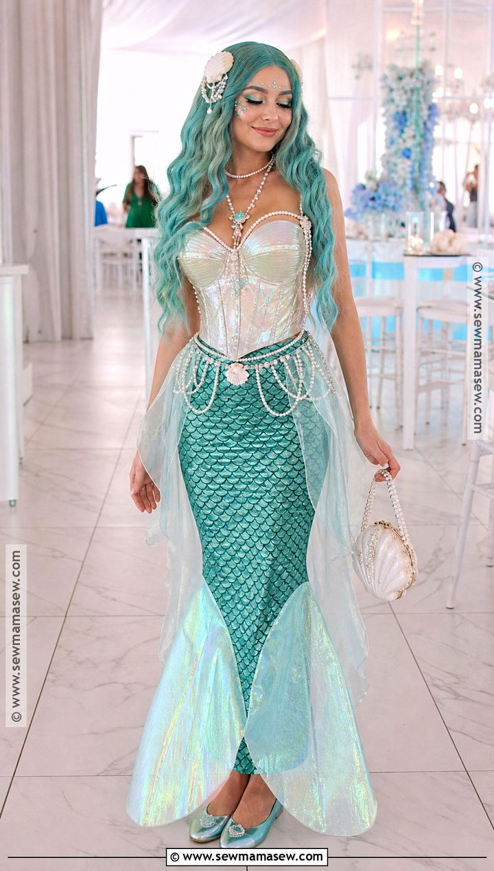 Iridescent Mermaid Costume With Teal Wig - 30 Halloween Party Costume Ideas