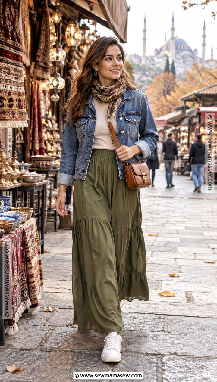 Istanbul Denim Jacket and Maxi Skirt Outfit - 15 istanbul outfit ideas fall