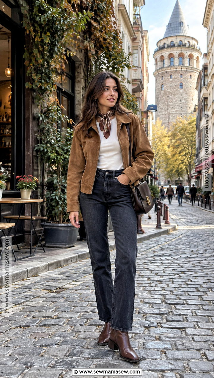 Istanbul Fall Suede Jacket And Dark Denim Outfit - 15 istanbul fall outfit ideas