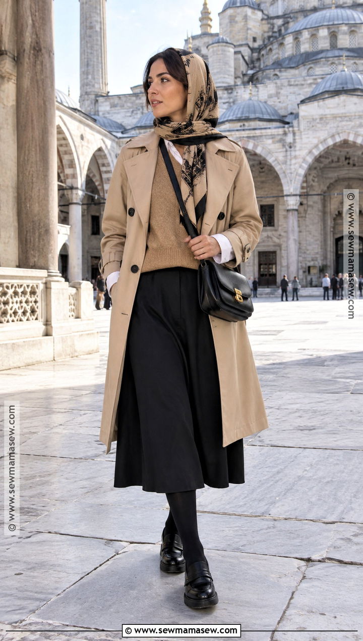 Istanbul Fall Sweater Vest And Midi Skirt Outfit - 15 istanbul fall outfit ideas