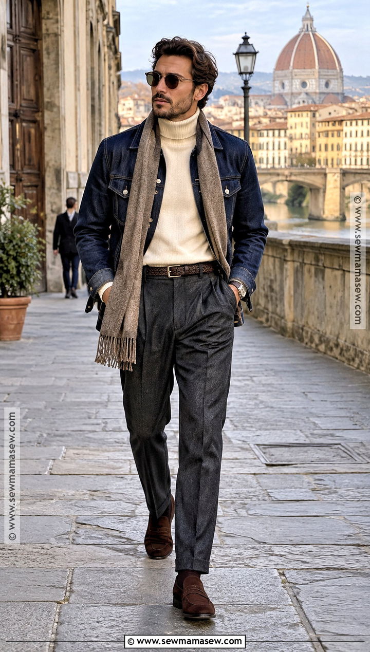 Italian Fall Denim Jacket And Wool Trousers Outfit - 15 mens fashion italy fall ideas