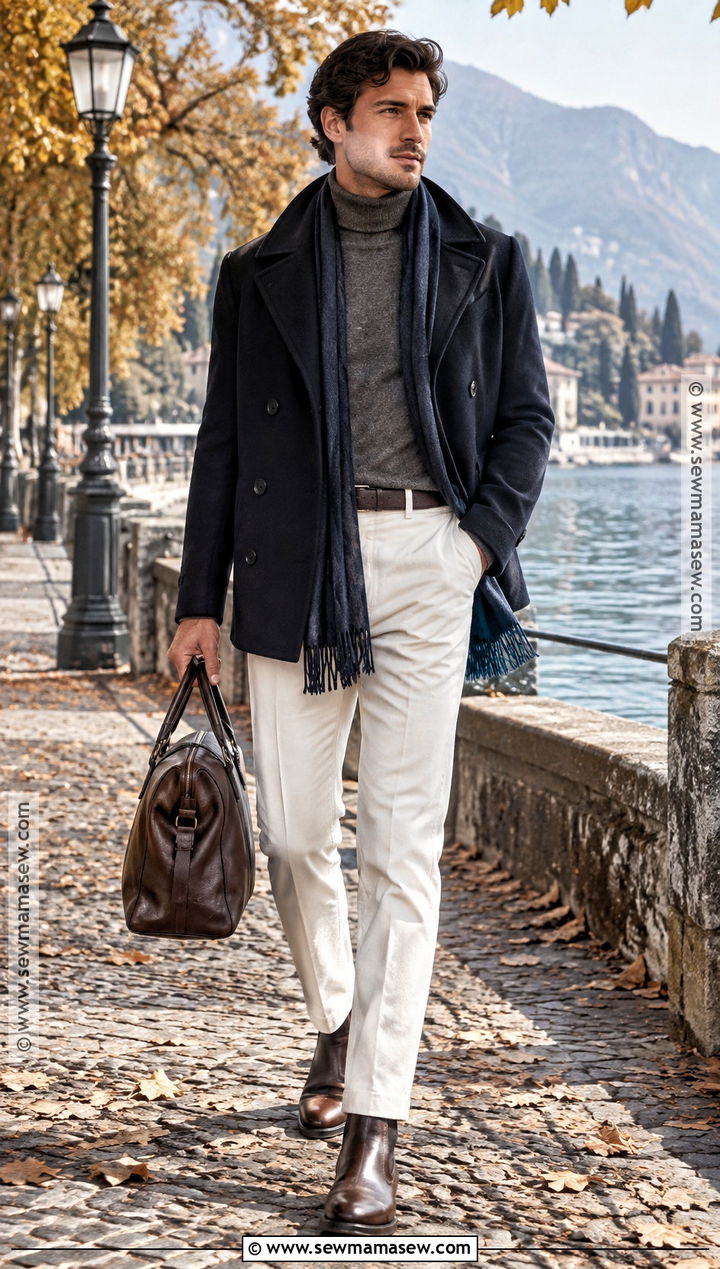 Italian Fall Peacoat And White Trousers Outfit - 15 mens fashion italy fall ideas