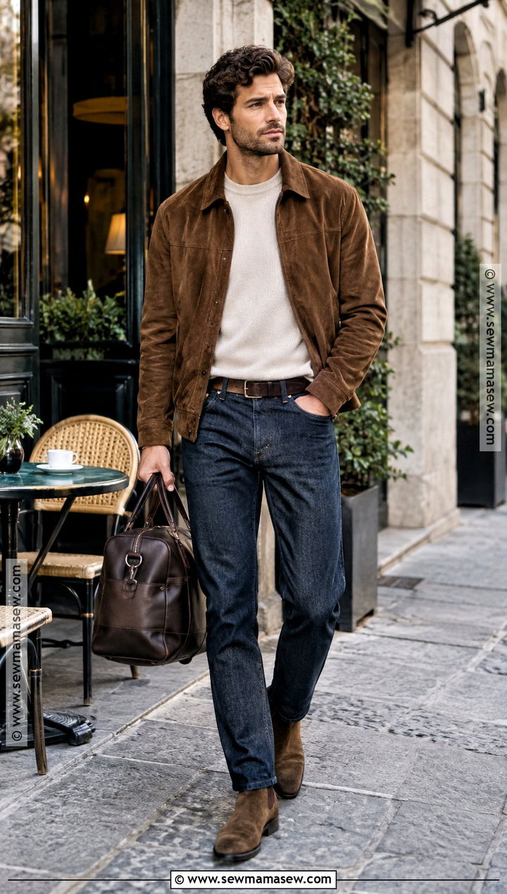 Italian Fall Suede Jacket and Jeans Outfit - 15 italian men fall fashion ideas