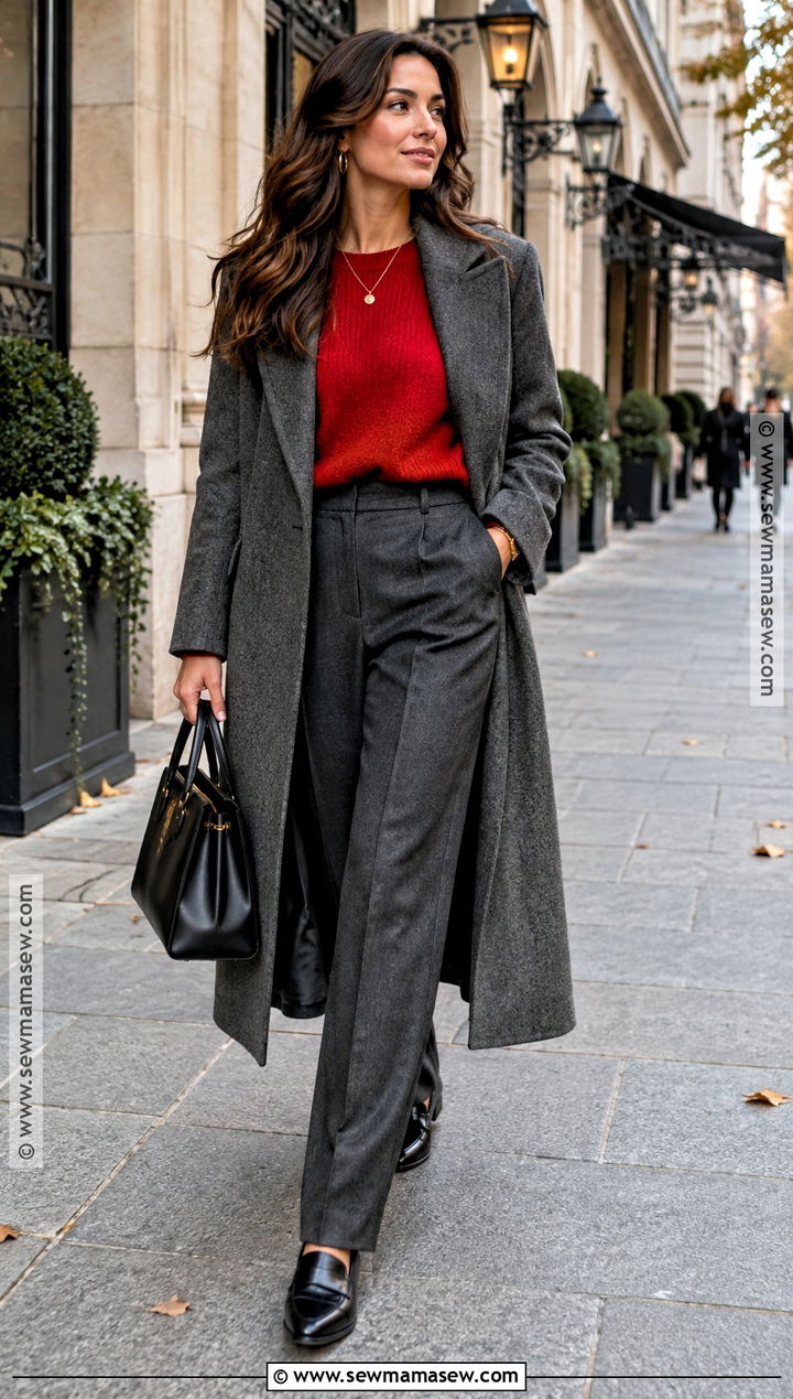 Italian Red Sweater Outfit With Charcoal Trousers - 20 Fall Italian Outfits