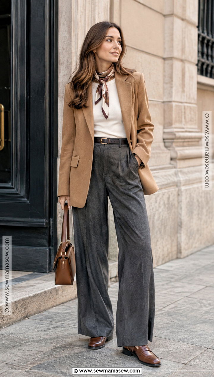 Italy Autumn Blazer And Wide Leg Trousers Outfit - 25 italy outfits autumn