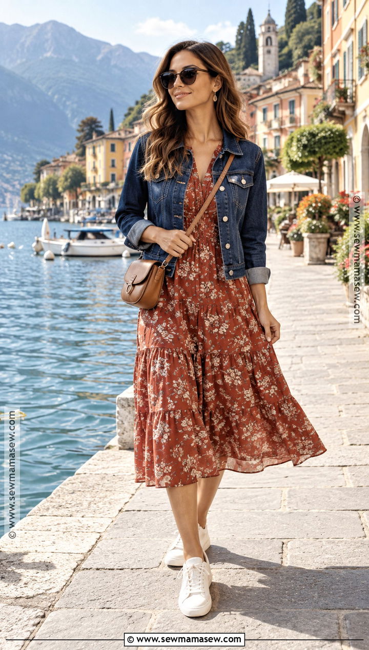 Italy Autumn Denim Jacket And Midi Dress Outfit - 25 italy outfits autumn