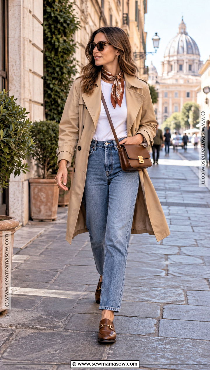 Italy Autumn Trench Coat and Jeans Outfit - 20 autumn italy outfit ideas