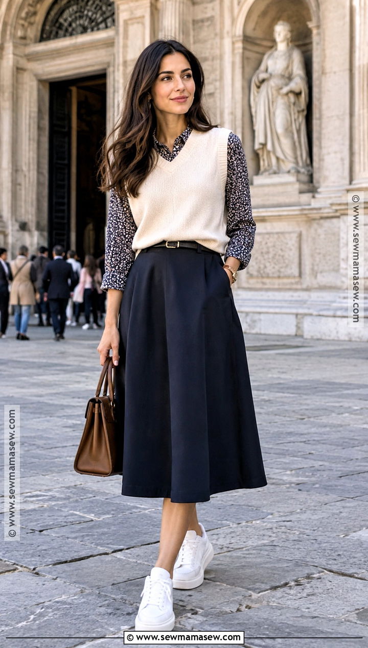 Italy Fall Blouse and Midi Skirt Outfit - 20 fall italy travel outfits