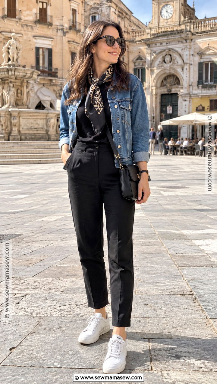 Italy Fall Denim Jacket And Black Trousers Outfit - 25 italy outfits fall