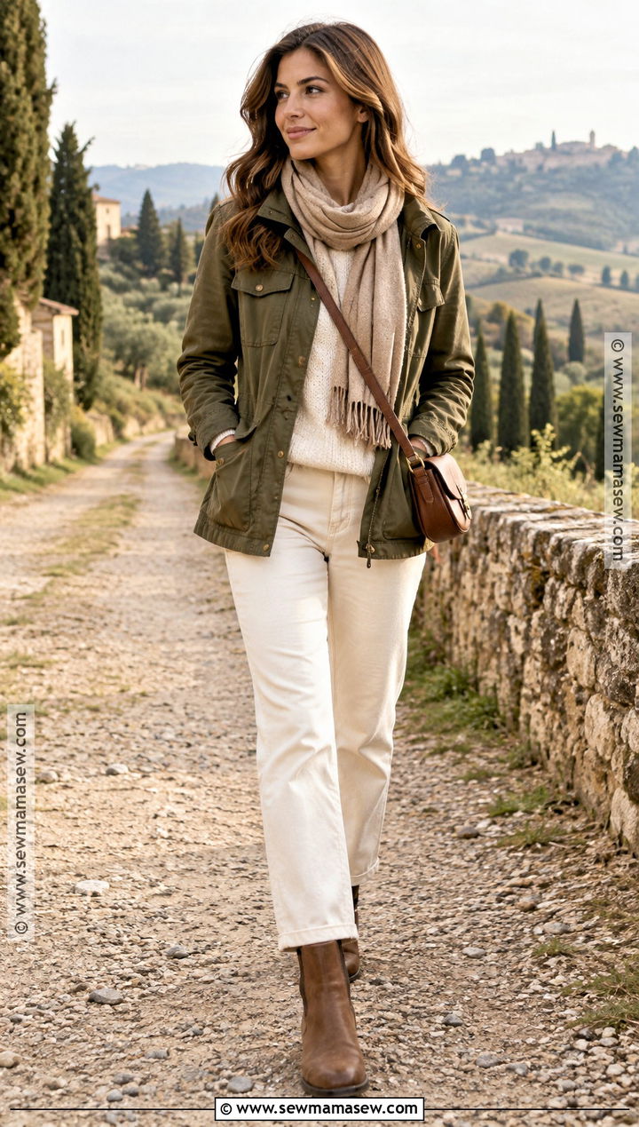 Italy Fall Utility Jacket and Neutral Jeans Outfit - 15 italy wardrobe fall ideas