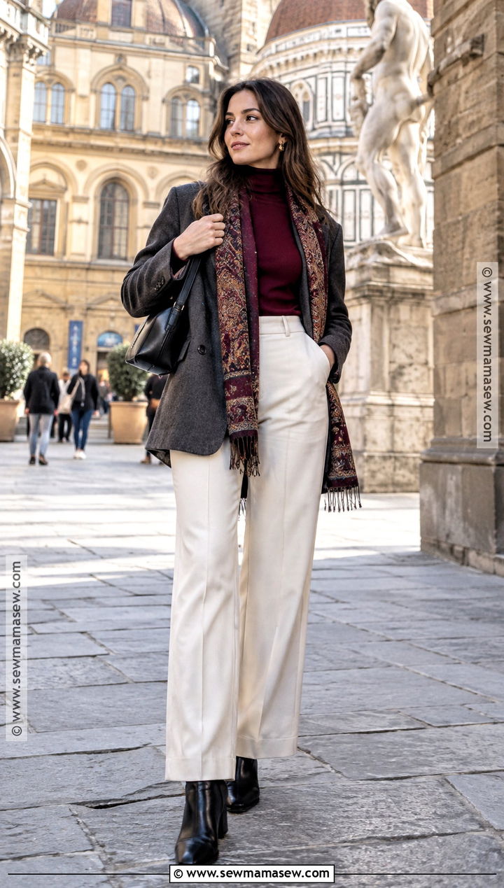 Italy November Blazer And Wide Leg Pants Outfit - 15 outfit ideas for italy in november