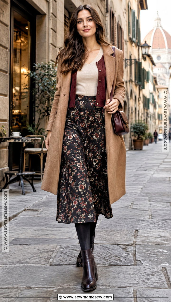 Italy November Cardigan And Midi Skirt Outfit - 15 outfit ideas for italy in november