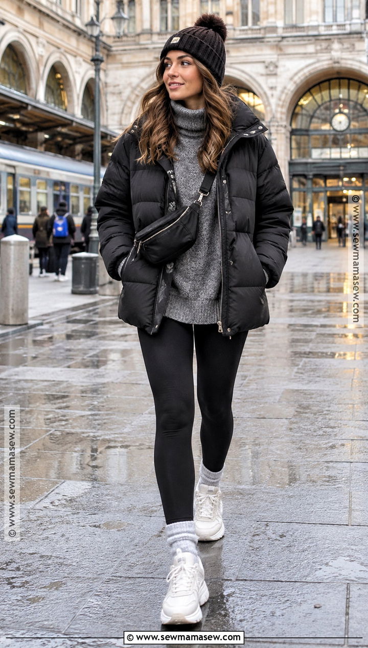 Italy November Puffer Jacket And Leggings Outfit - 15 outfit ideas for italy in november