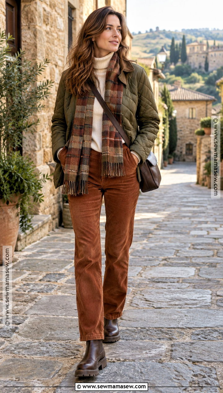 Italy November Quilted Jacket And Corduroy Pants Outfit - 15 outfit ideas for italy in november