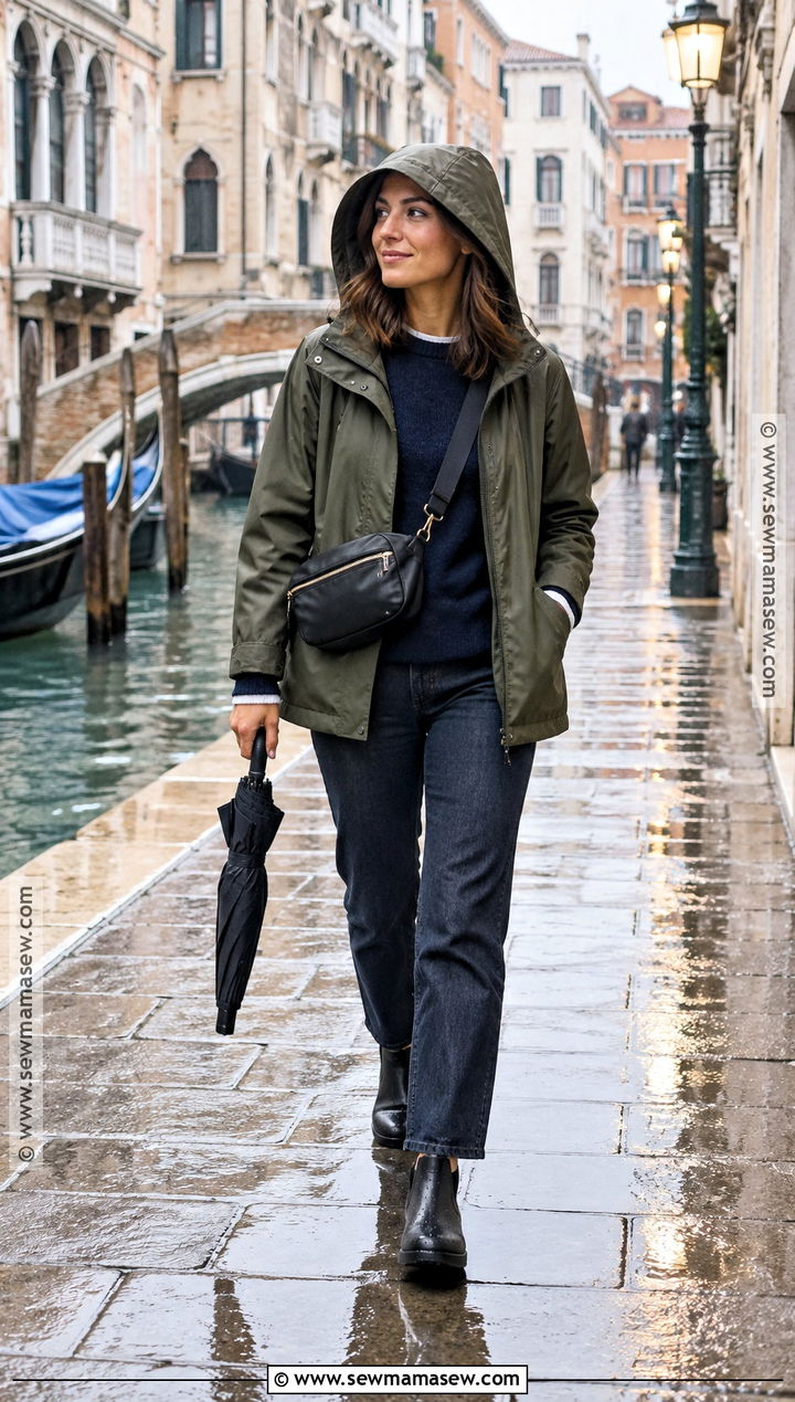 Italy November Rain Jacket And Straight Leg Jeans Outfit - 15 outfit ideas for italy in november