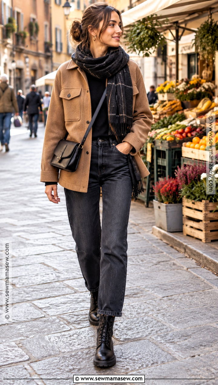 Italy November Shacket And Dark Denim Outfit - 15 outfit ideas for italy in november