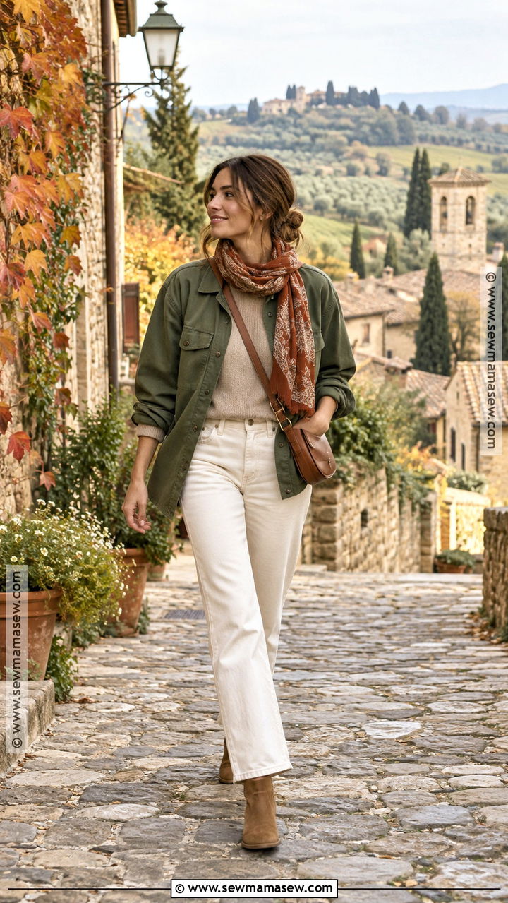 Italy October Olive Overshirt And Cream Jeans Outfit - 20 Italy October Outfit Ideas for Women