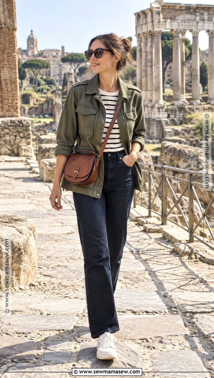 Italy September Utility Jacket And Dark Jeans Outfit - 20 Italy September Outfit Ideas