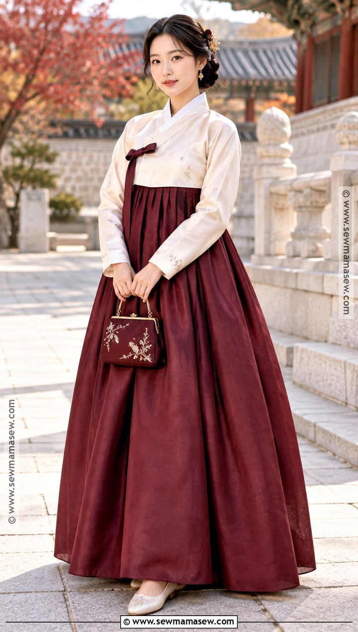 Ivory And Burgundy Hanbok Outfit - 15 korean thanksgiving outfits