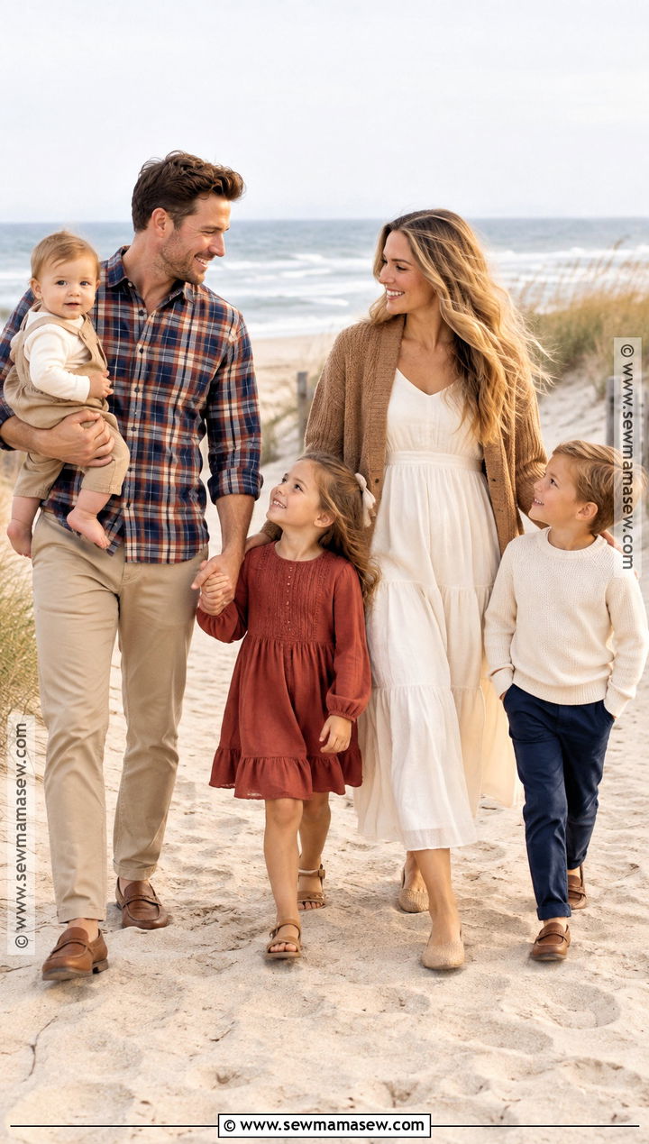 Ivory And Coastal Plaid Beach Family Outfit - 15 fall family pictures outfits beach