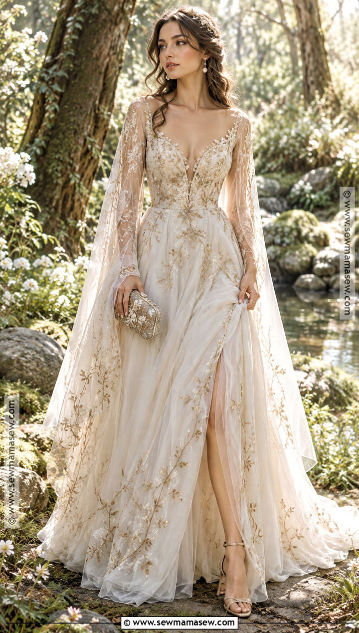 Ivory And Gold Forest Bridal Gown - 15 Autumn Fantasy Gown Ideas