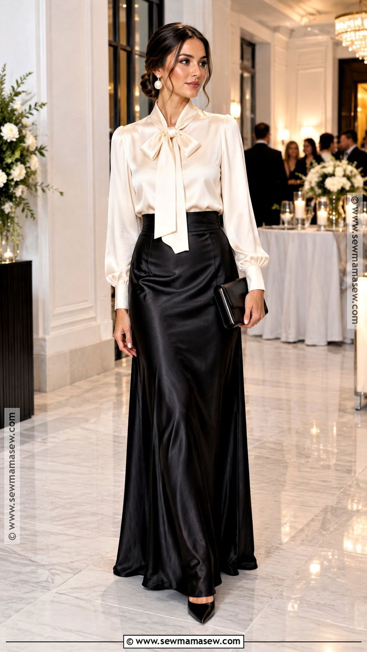 Ivory Blouse And Black Maxi Skirt Fall Formal Outfit - 20 fall formal outfits for women