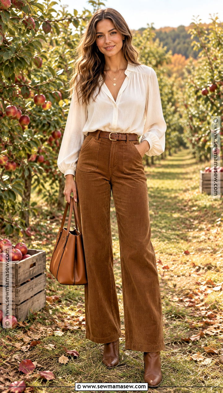 Ivory Blouse And Corduroy Pants Fall Photo Shoot Outfit - 20 Fall Photo Shoot Outfits for Women