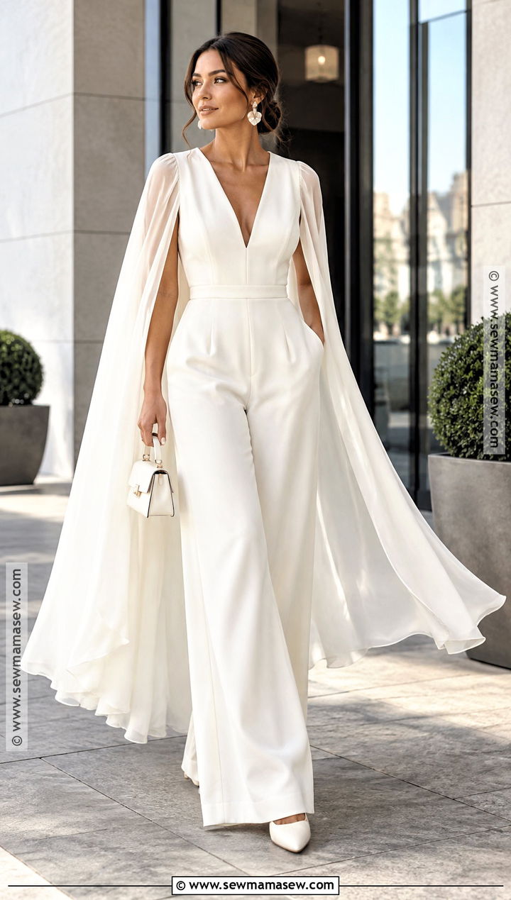 Ivory Bridal Jumpsuit With Cape - 15 Non Traditional Fall Wedding Dress Ideas
