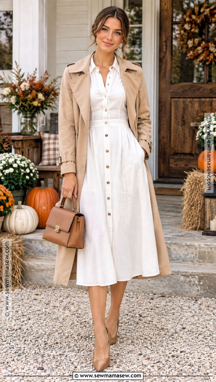 Ivory Button Front Midi Dress - 20 fall bridal shower dress for bride ideas