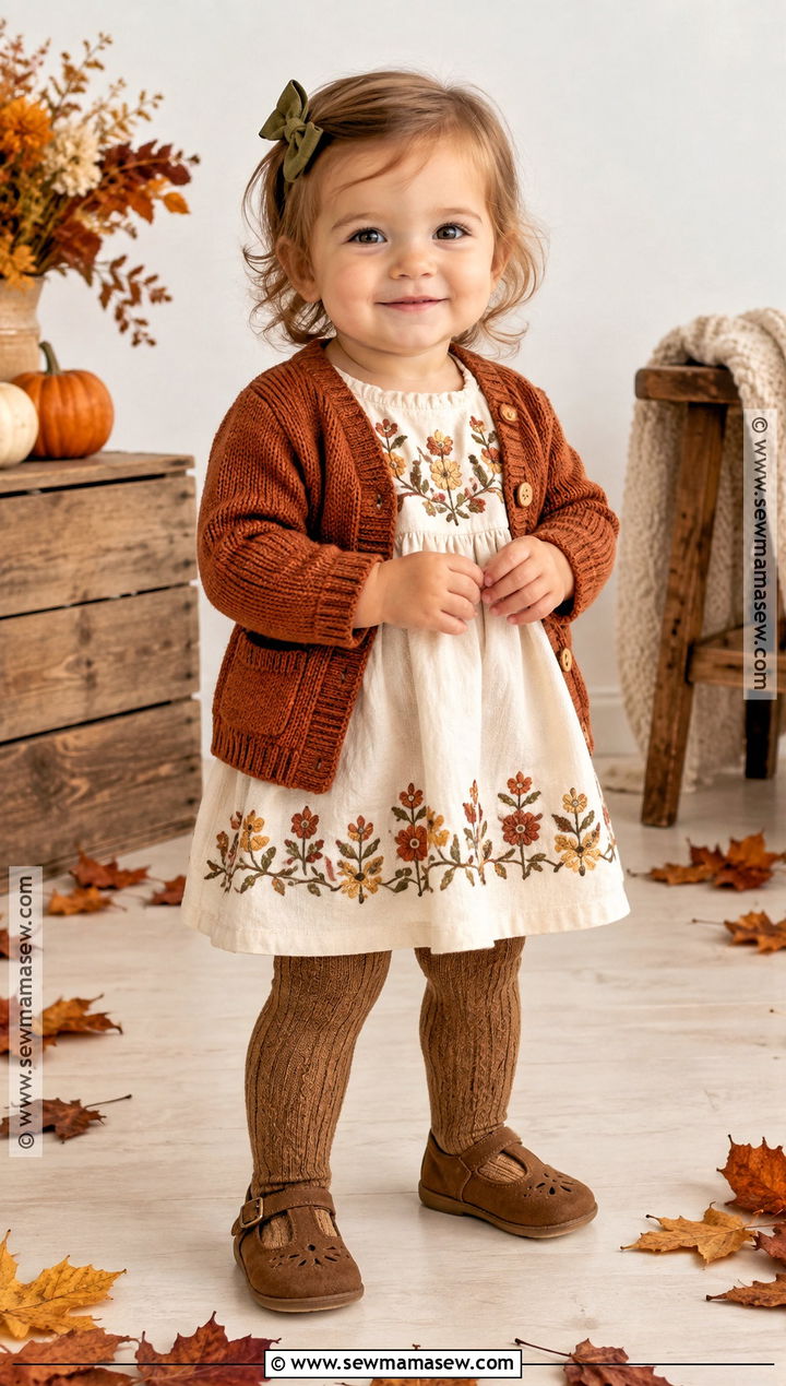 Ivory Embroidered Baby Girl Dress Outfit - 15 fall baby girl dress ideas