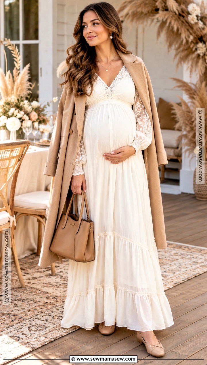 Ivory Fall Baby Shower Maxi Dress - 25 fall baby shower dress ideas