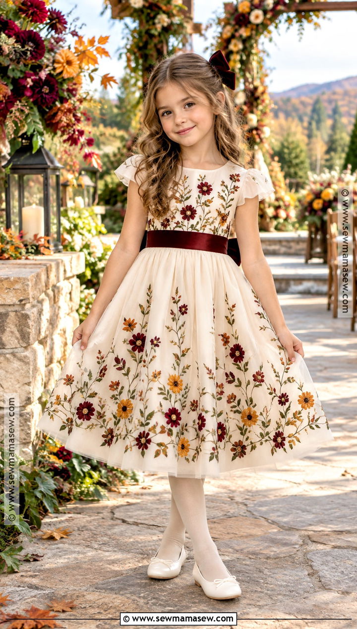 Ivory Floral Flower Girl Dress - 15 Fall Color Flower Girl Dresses