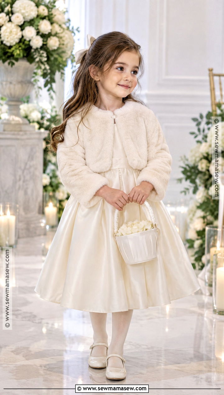 Ivory Flower Girl Dress With Faux Fur Bolero - 15 November Flower Girl Dresses