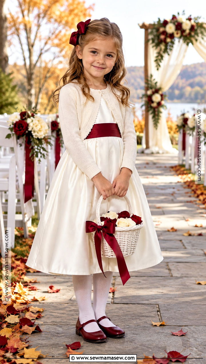 Ivory Satin Flower Girl Dress With Cardigan - 15 Fall Wedding Flower Girl Dress Ideas
