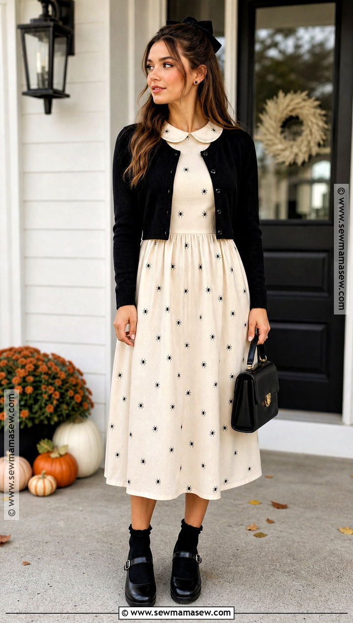 Ivory Spider Print Halloween Dress With Mary Janes - 30 halloween dresses