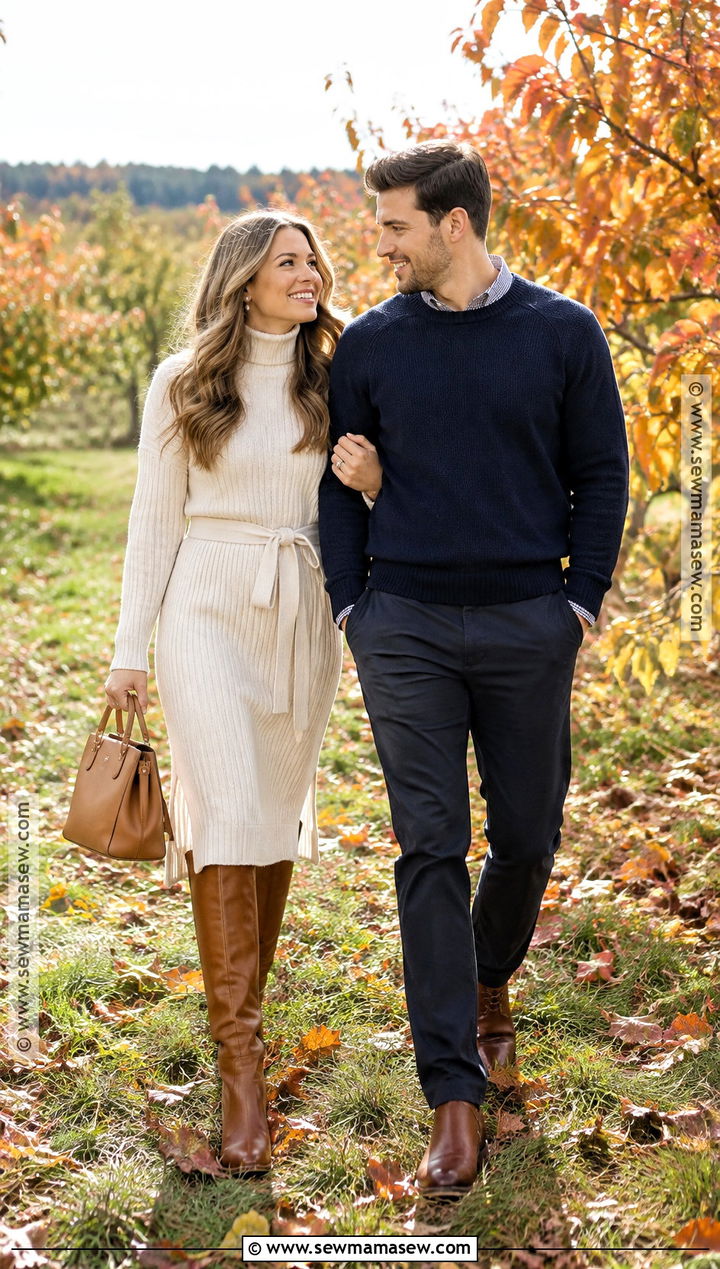 Ivory Sweater Dress Fall Engagement Outfit - 15 fall engagement photoshoot outfits