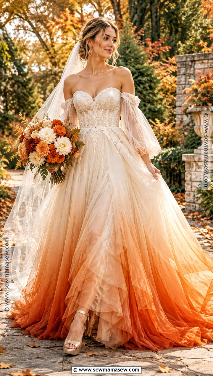 Ivory To Burnt Orange Ombre Wedding Dress - 15 fall ombre wedding dress ideas