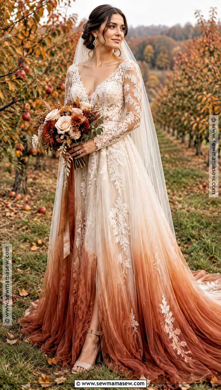 Ivory To Rust Ombre Wedding Dress - 15 fall ombre wedding dress ideas