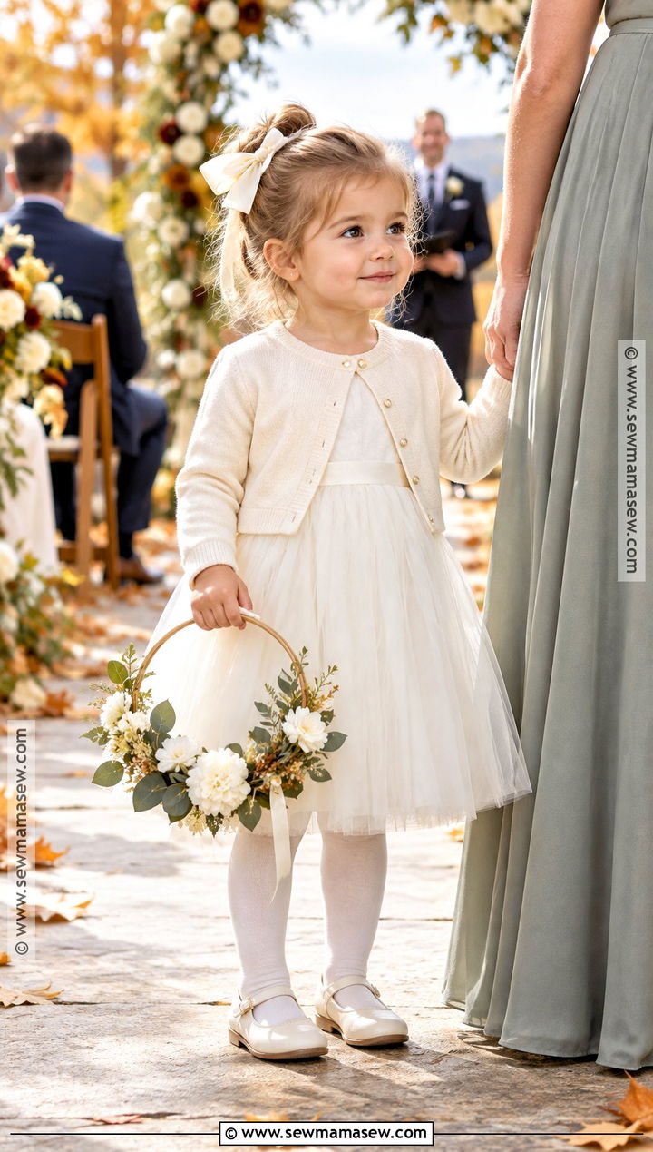 Ivory Tulle Toddler Flower Girl Dress With Cardigan - 20 Fall Wedding Flower Girl Dresses