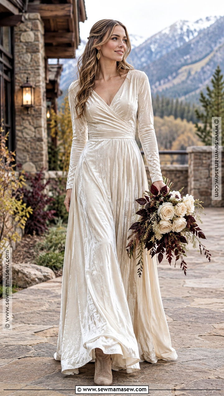 Ivory Velvet Boho Wedding Dress - 20 boho fall wedding dress ideas