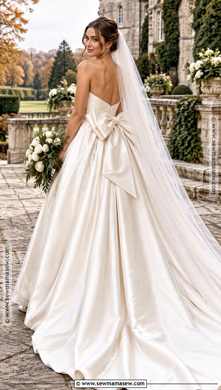 Ivory Velvet Bow Fall Wedding Ballgown - 15 fall wedding dress ballgown ideas