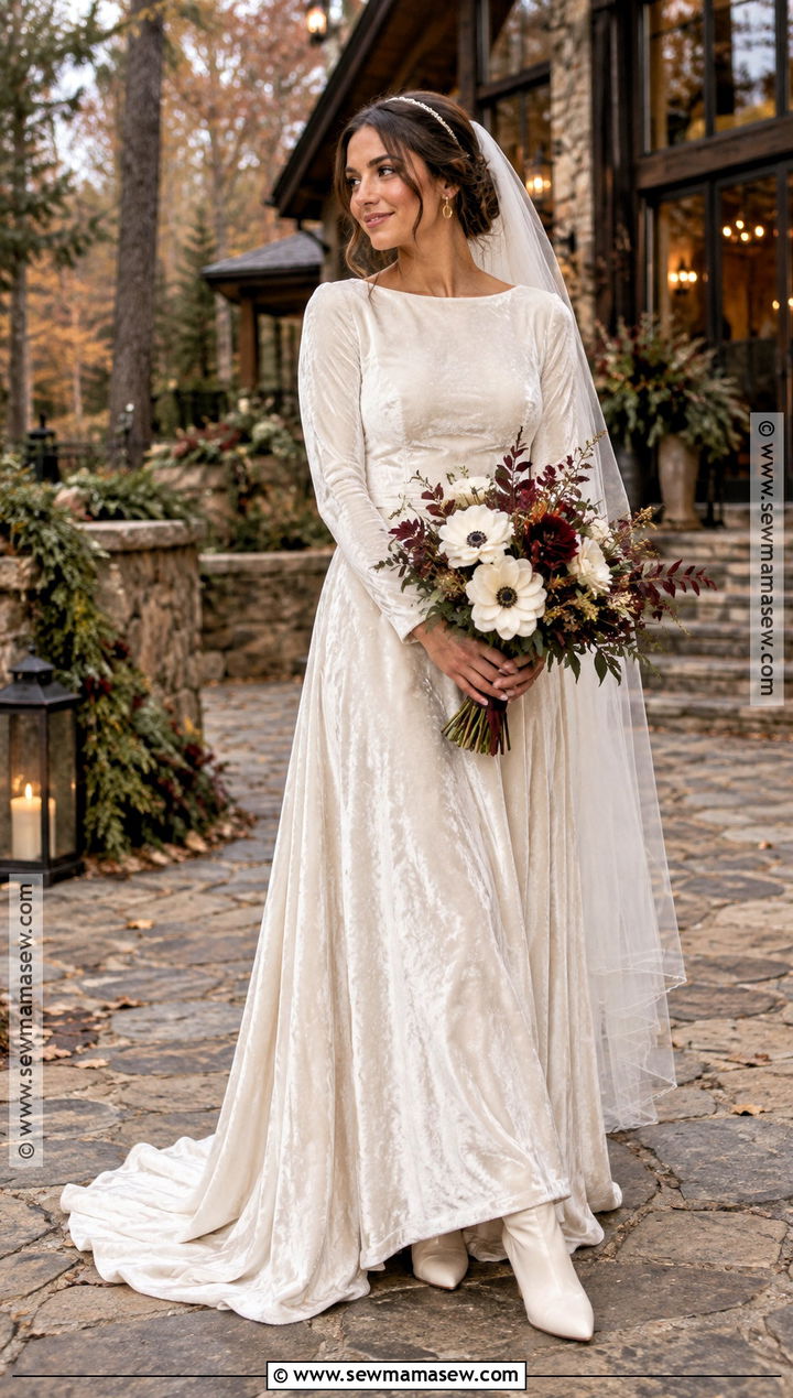 Ivory Velvet Rustic Fall Wedding Dress - 20 rustic fall wedding dress ideas
