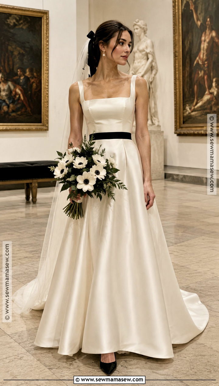 Ivory Wedding Dress With Black Velvet Accents - 15 Fall Wedding Dress Bride Ideas
