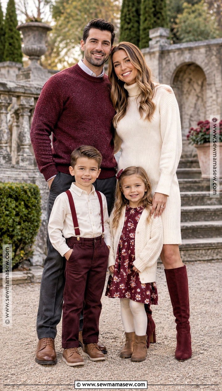 Ivory and Burgundy Fall Family Picture Outfits - 20 family of 4 fall picture outfits