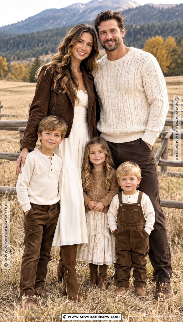 Ivory and Chocolate Suede Fall Family Picture Outfit - 15 fall family pictures neutral outfits