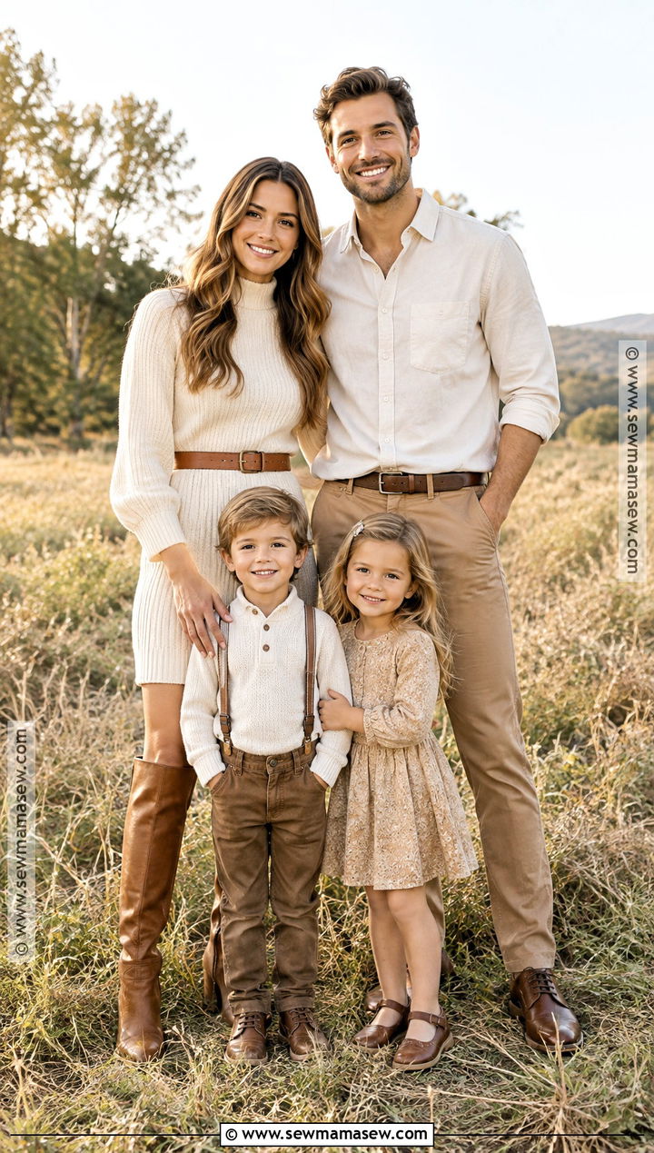 Ivory and Cognac Fall Family Photo Outfits - 20 Neutral Fall Family Photo Outfits
