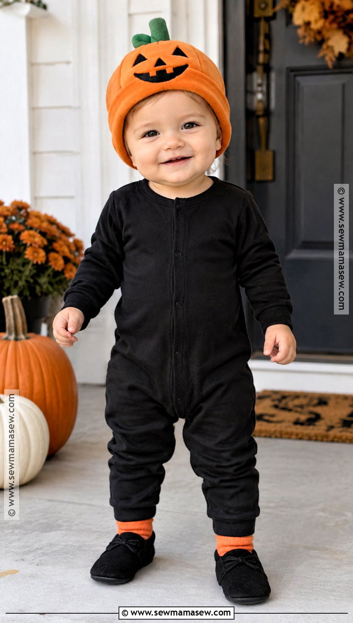 Jack O Lantern Baby Pumpkin Hat With Black Romper - 20 baby pumpkin hat ideas