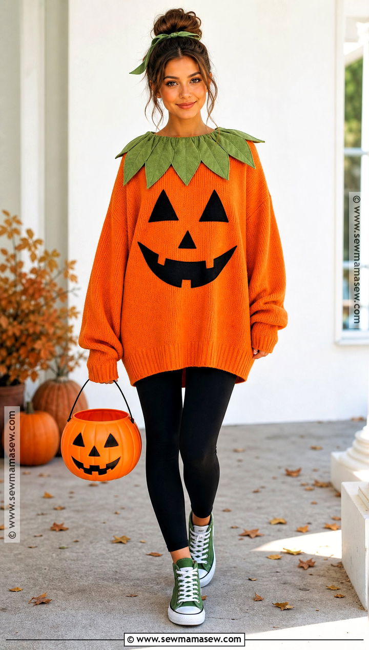 Jack O Lantern Costume With Orange Sweater - 40 cute halloween costume ideas